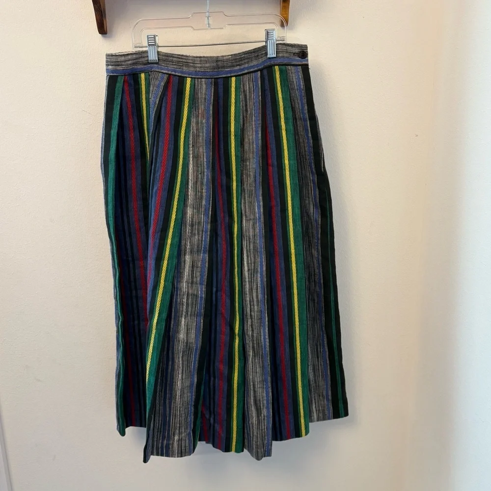 Vintage Linen Blend Striped Midi Skirt | Boho Cottagecore
